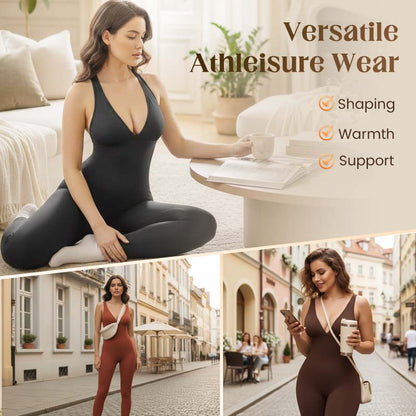 Deep V Shapewear with Chest Support Breathable High-Waisted Tummy Control Jumpsuit