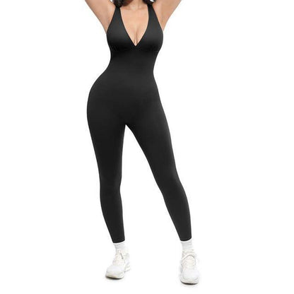 Deep V Shapewear with Chest Support Breathable High-Waisted Tummy Control Jumpsuit