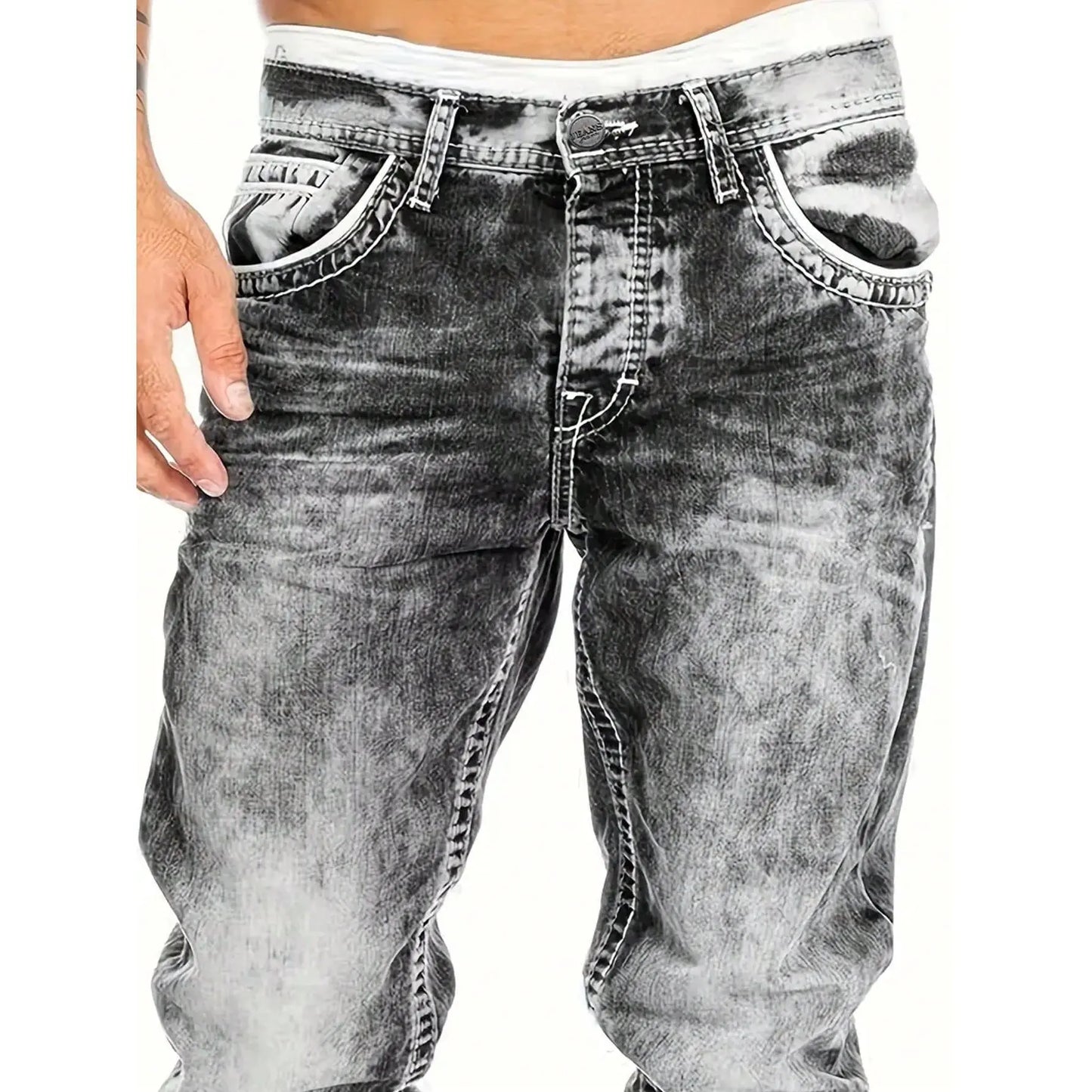🔥 Men's Fashion Creative Stretch Denim Jeans – Minimalist Style, Perfect for Summer & Emo-Inspired Look 💙