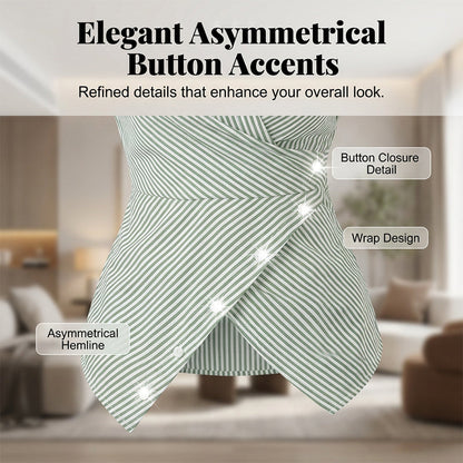 Casual Striped Wrap Shirt Dress, Slim-Fitting Office Wear, Women's Fashionable Long Sleeve Top, Comfortable Commuter Style