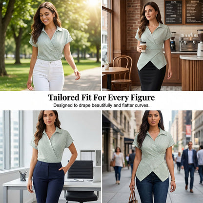 Casual Striped Wrap Shirt Dress, Slim-Fitting Office Wear, Women's Fashionable Long Sleeve Top, Comfortable Commuter Style