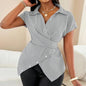 Casual Striped Wrap Shirt Dress, Slim-Fitting Office Wear, Women's Fashionable Long Sleeve Top, Comfortable Commuter Style